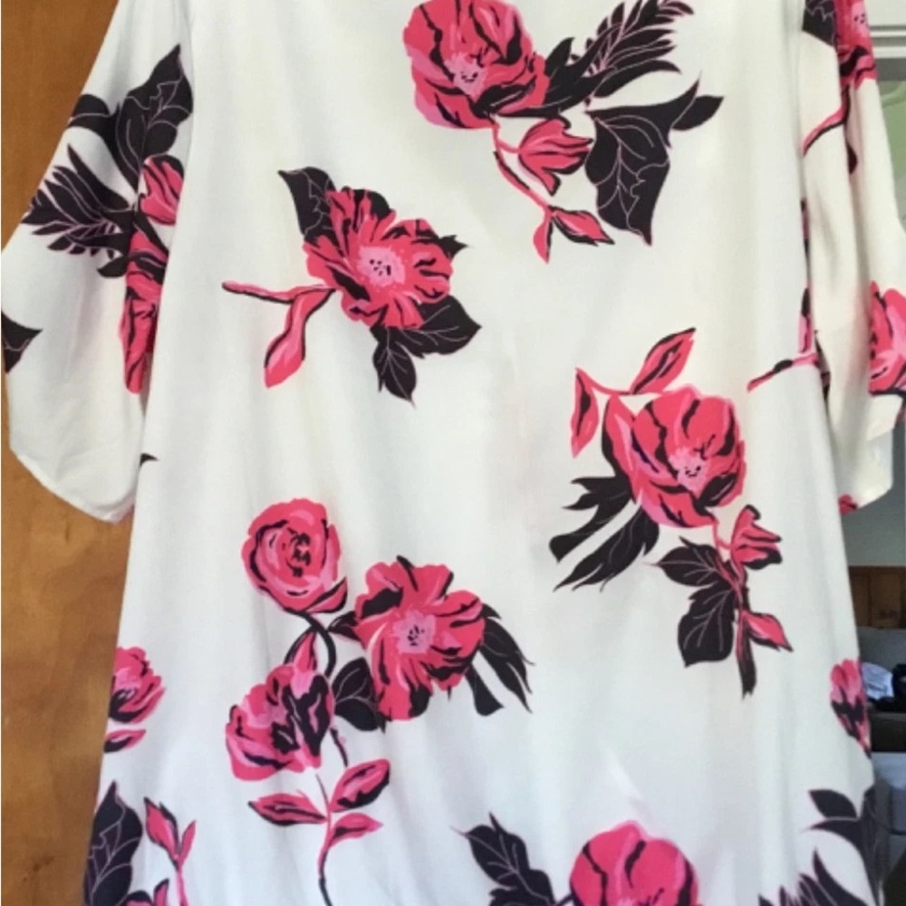 White Floral Wrap-Front Women’s Top with Pink Blooms - Picture 2 of 2